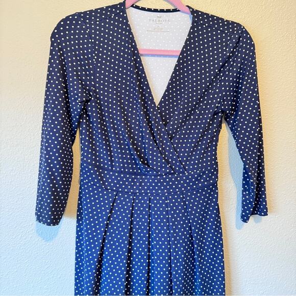 Talbots Blue Polka Dot Mini Dress Womens 2P 3/4 Sleeve Casual Sundress - Picture 2 of 10